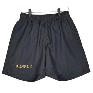 PURPLE BRAND ATHLETIC BLACK 6" SHORTS – MEN’S XS –  YELLOW “PURPLE” LOGO